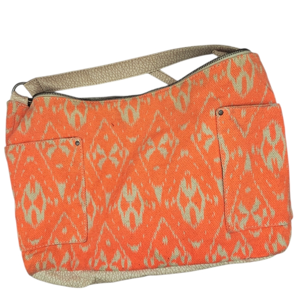 Pistil Orange Ikat Pattern Shoulder Bag With Adjustable Leather Strap 13x10